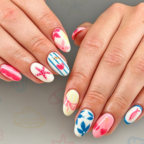 Artistic Summer-Themed Press-On Nail Art Bowlift