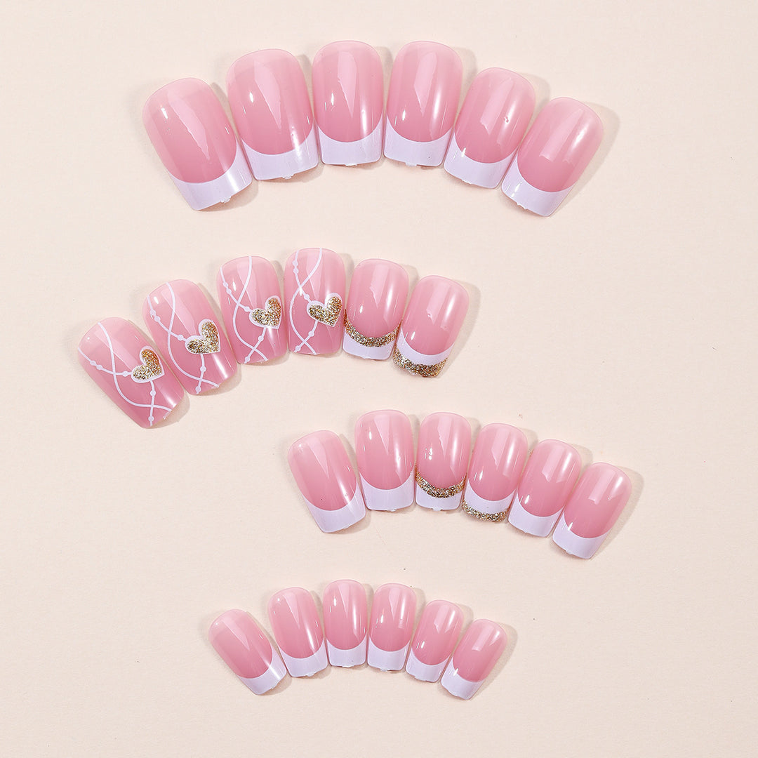 Elegant Heart-Themed Acrylic Nail Art Bowlift