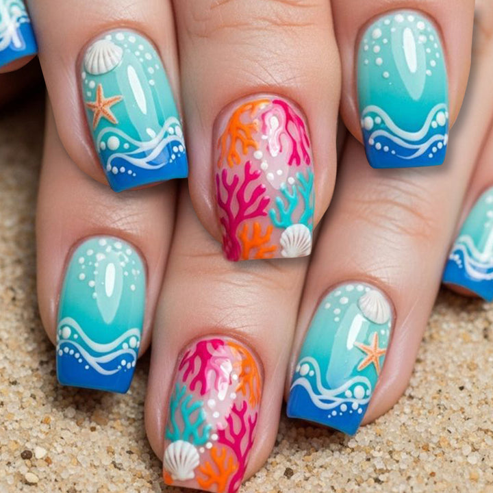 Oceanic Coral Nail Art Design Bowlift