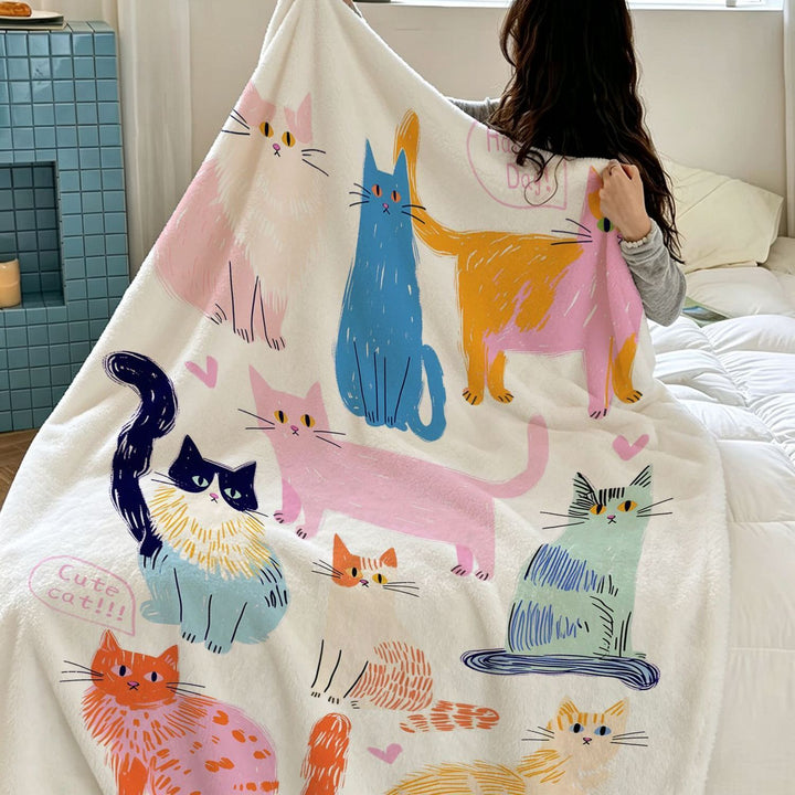 Playful Cat-Themed Plush Blanket