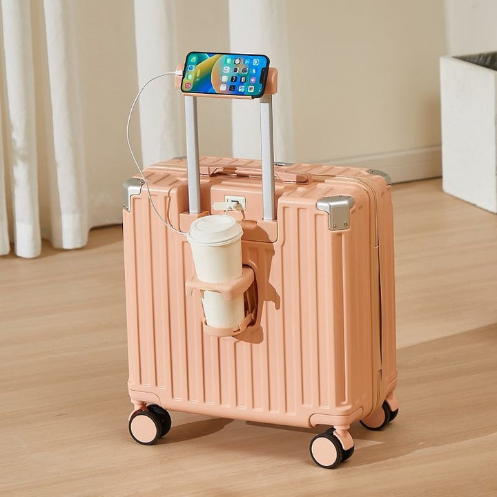 Hard-Shell Luggage With Integrated USB Port And Practical Cup Holder Bowlift