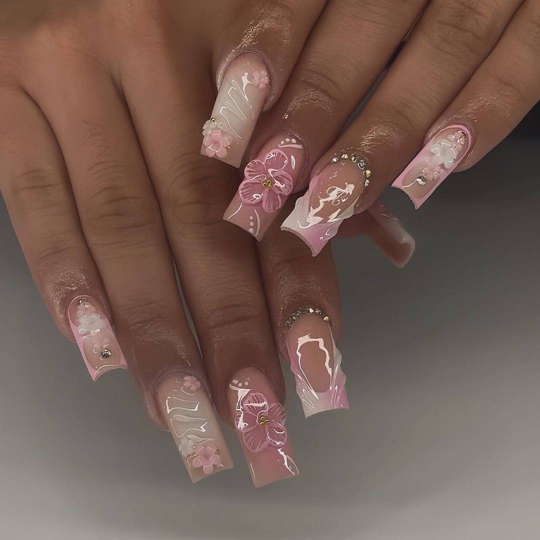Artistic 3D Floral Press-On Nail Extenders Bowlift