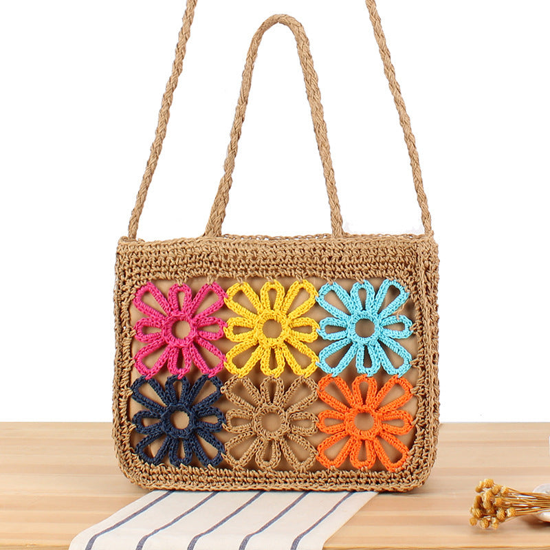 Handcrafted basket bag with colorful flower design Bowlift