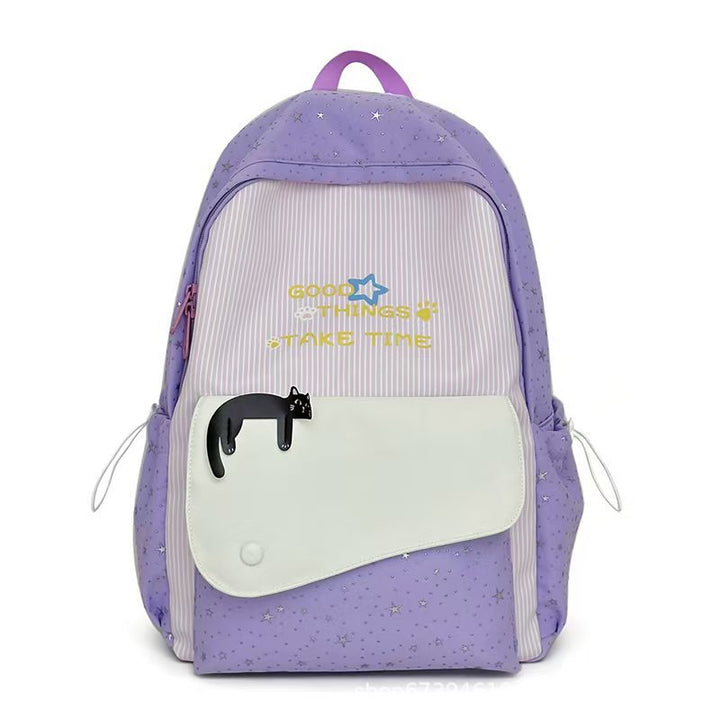 Cat-Illustrated Casual Backpack Bowlift