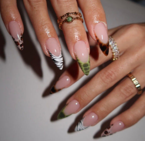 Glamorous artificial nail set with sparkling rhinestone embellishments and creative animal designs Bowlift