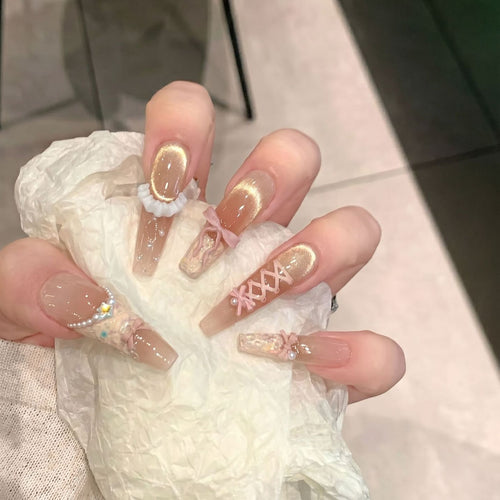 Artistic Press-On Nail Art Set with Unique Decorative Elements Bowlift