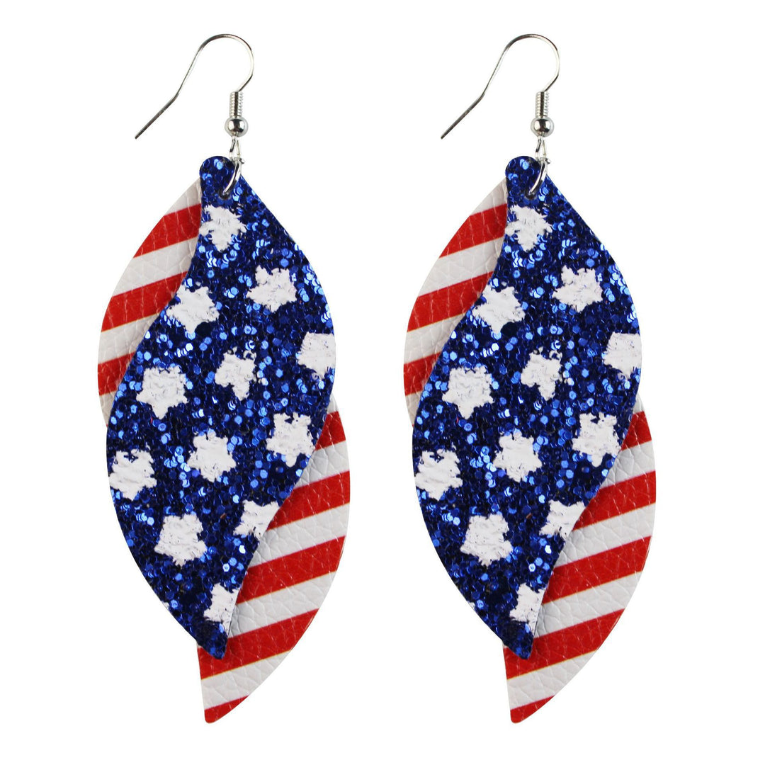Women's nan teardrop-shaped faux leather earrings with star and stripe print Bowlift