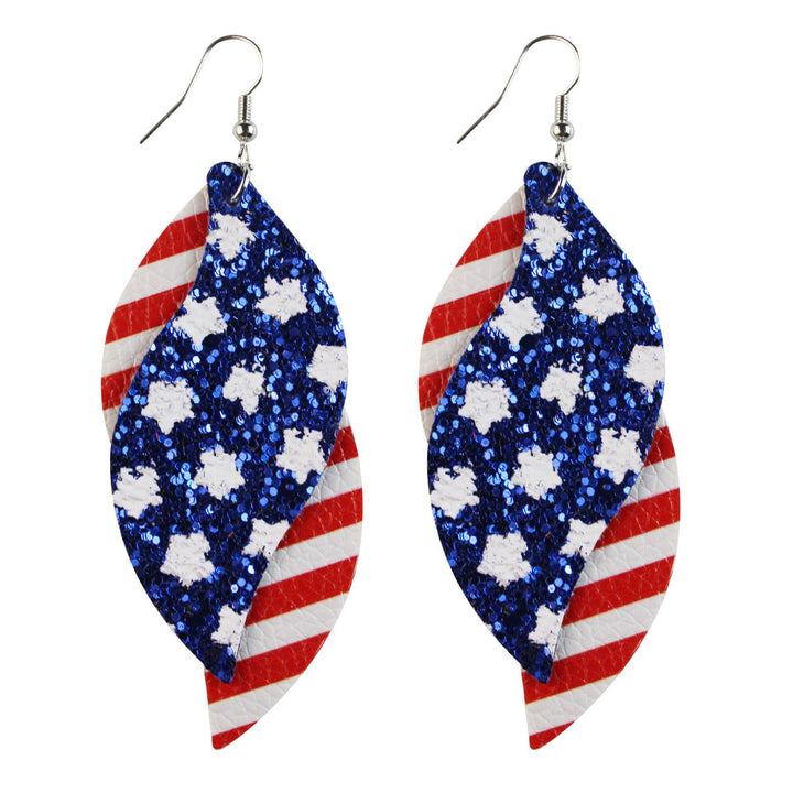 Women's nan teardrop-shaped faux leather earrings with star and stripe print Bowlift
