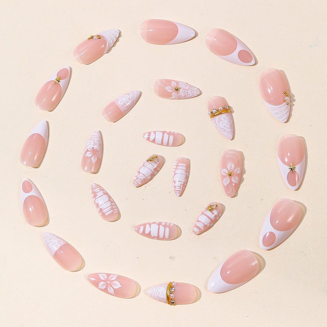 Decorative Floral Stiletto Nail Art Extensions Bowlift