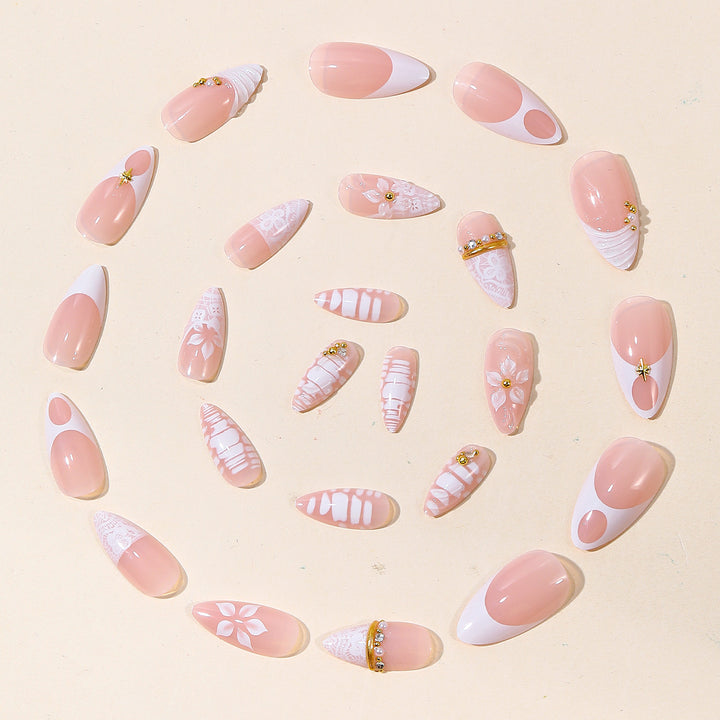 Decorative Floral Stiletto Nail Art Extensions Bowlift