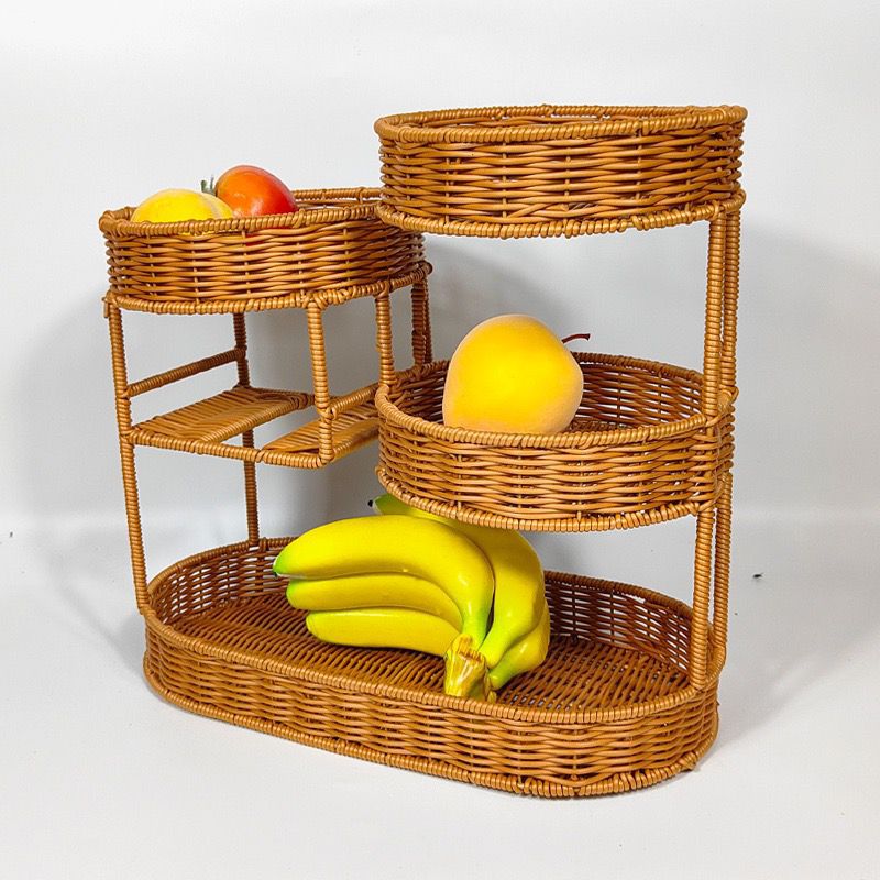 Unisex Rattan Shelf with Three Levels Bowlift