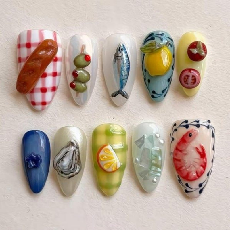 Nature-Themed Artistic Press-On Nail Set Bowlift