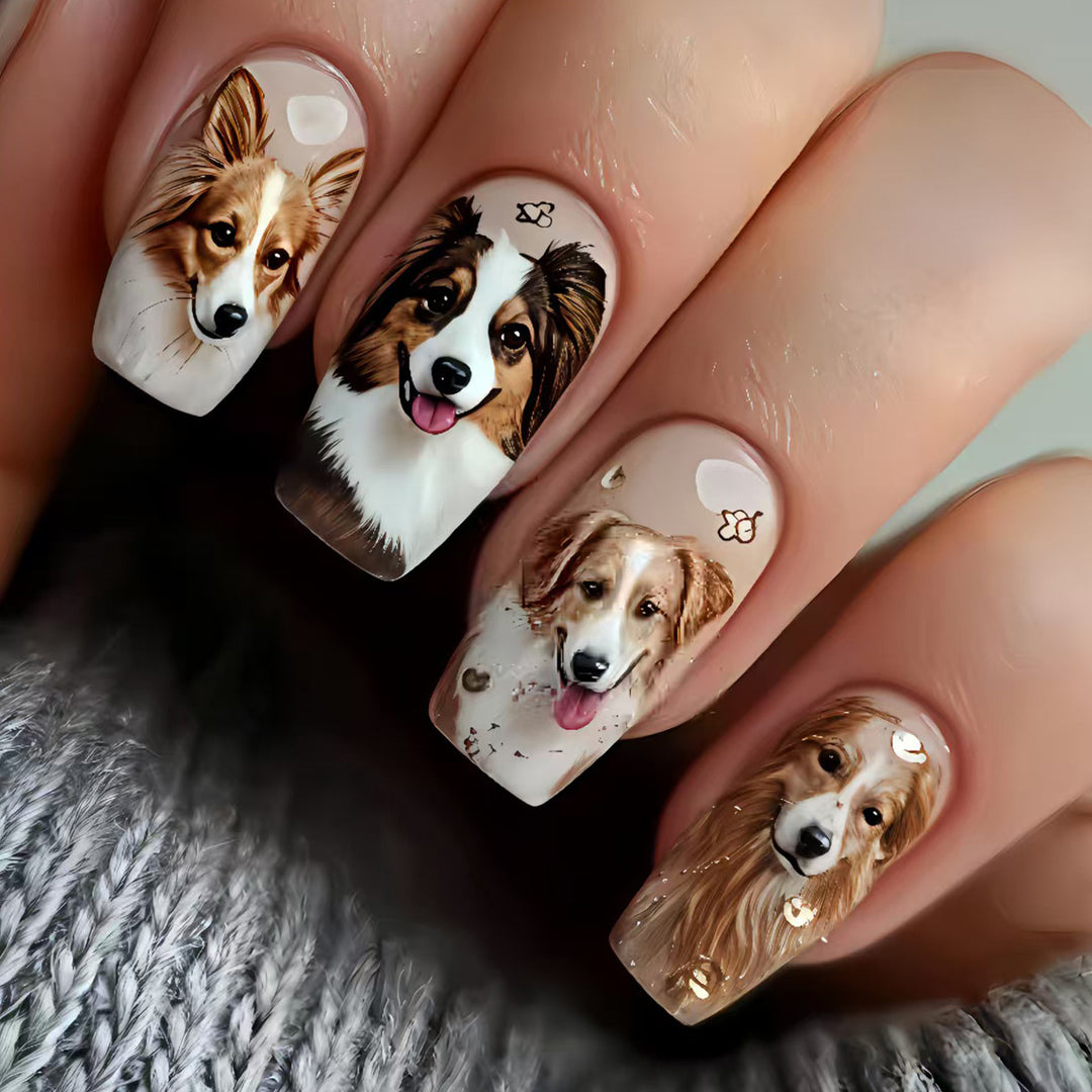 Artificial Nails in Charming Dog Lover Design Bowlift