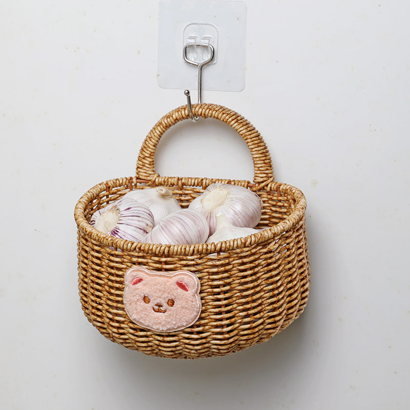 Handwoven Decorative Storage Basket with Cute Bear Emblem Bowlift