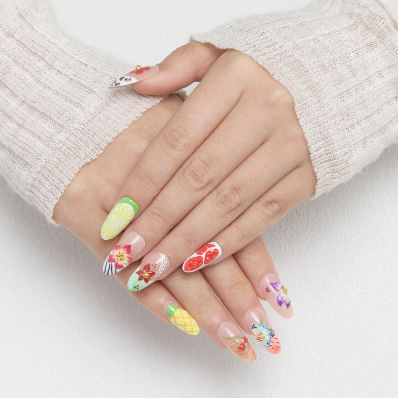 Flower Motif Artificial Nails Bowlift