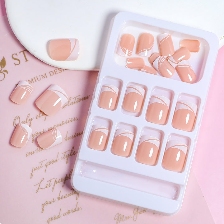 Artificial nail set with elegant French nail design and modern lines Bowlift
