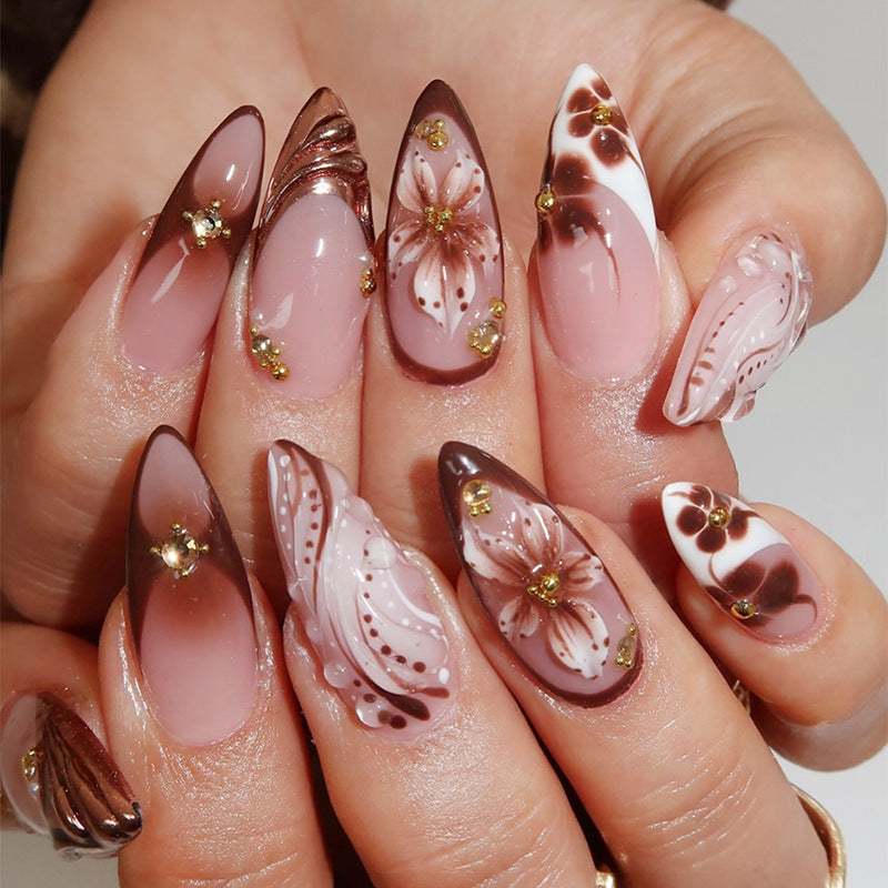 Creative Nail Art Set with Elegant Floral Accents Bowlift