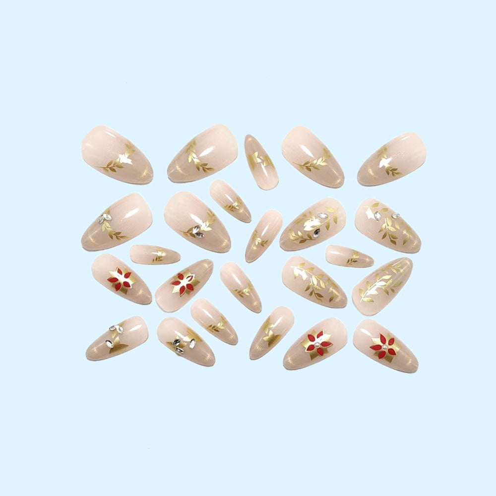 Artificial nails with elegant flower design and glitter accents Bowlift