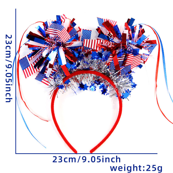 Unisex nan festive patriotic tinsel pompom headband with star garland and ribbon streamers Bowlift