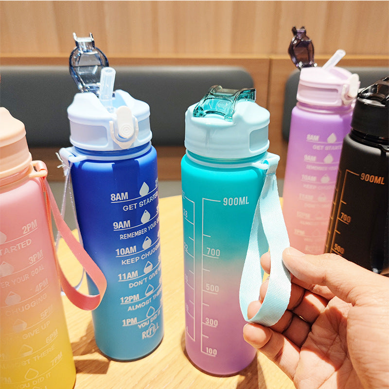Women Motivating Water Bottle with Integrated Time Markers Bowlift