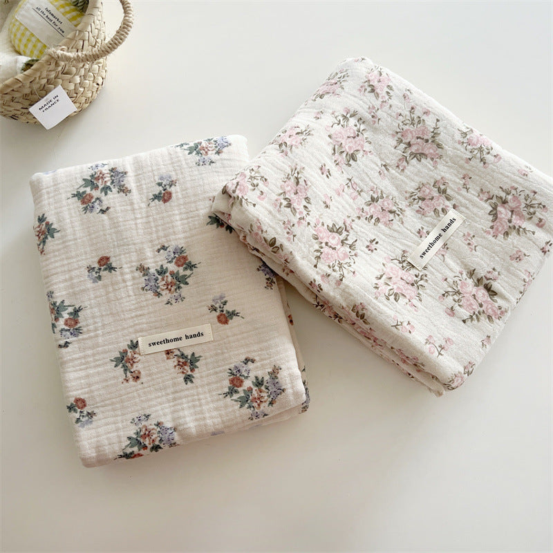 Unisex Cotton Muslin Blanket with Floral Design and Ruffle Details Bowlift