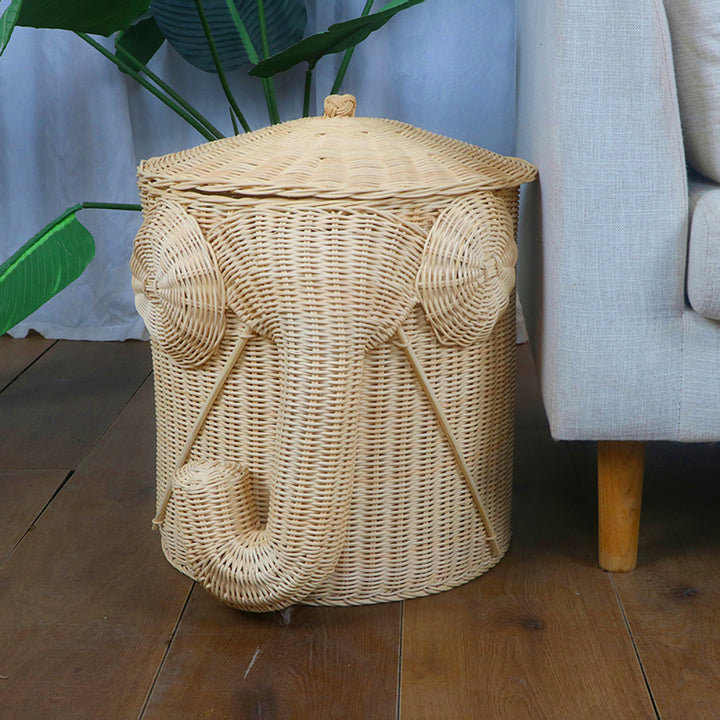 Whimsical Elephant-Themed Woven Storage Bin Bowlift