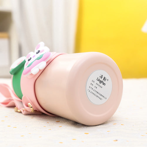 Women's insulated drinking bottle with cute animal design and practical carrying strap Bowlift