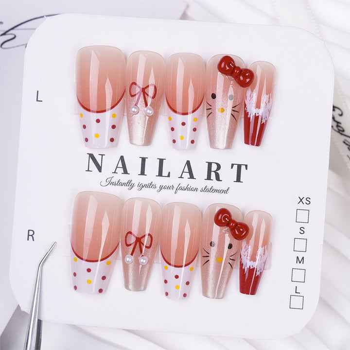Artistic Press-On Nail Set with Cute Character Designs Bowlift