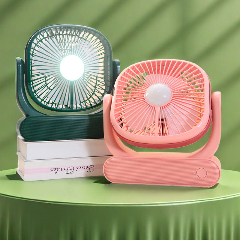 Unisex portable battery-operated table fan with integrated LED light, adjustable head, and USB charging function Bowlift