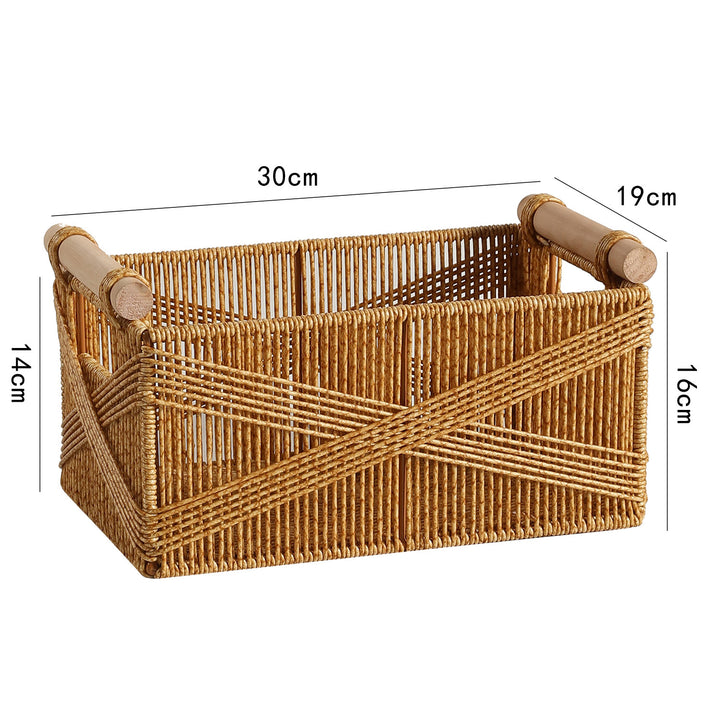 Handcrafted Woven Storage Basket with Wooden Handles Bowlift