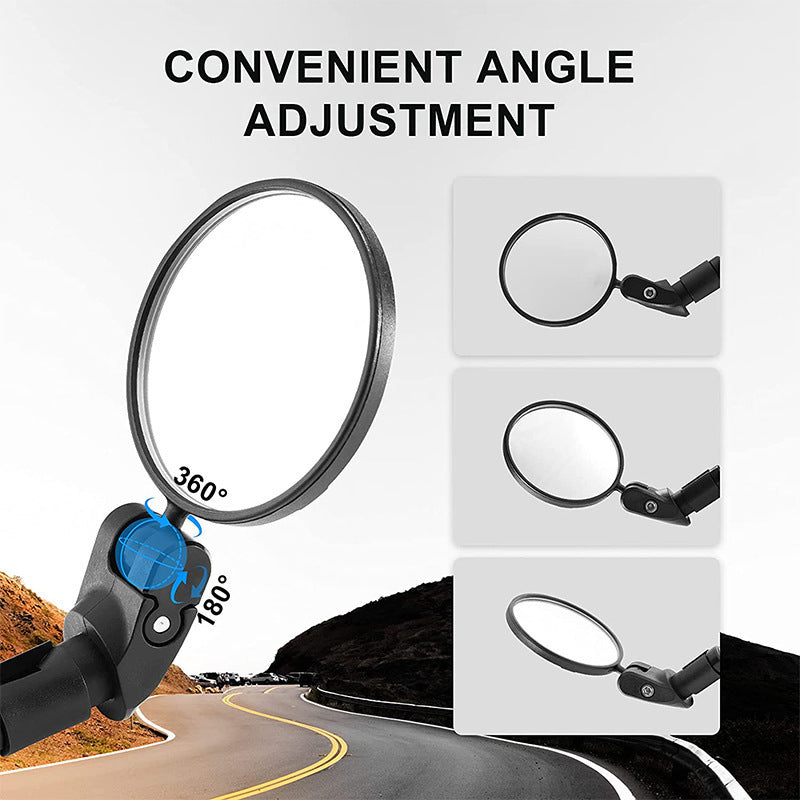 Compact Handlebar End Bike Mirror Pair with Full Rotation Swivel and Wide Angle Glass Bowlift