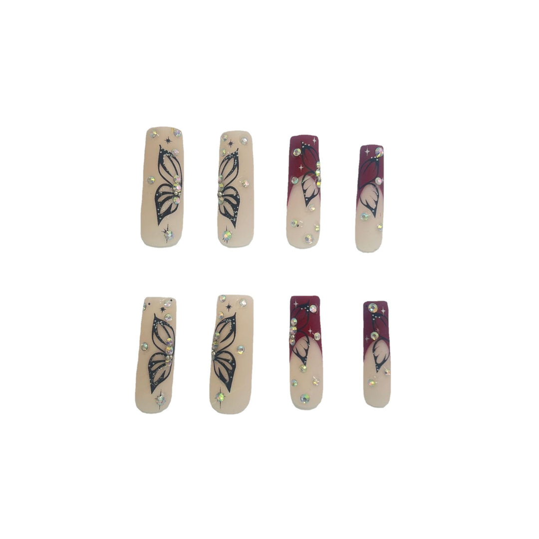 Artistic Long Nail Extensions with Butterfly Design Bowlift