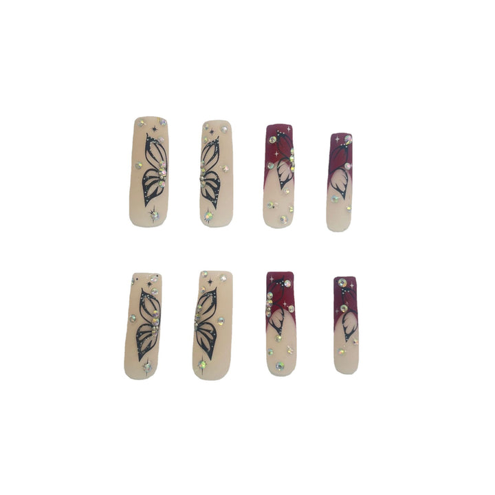 Artistic Long Nail Extensions with Butterfly Design Bowlift