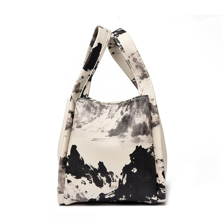 Artistic Print Leather Handbag Bowlift