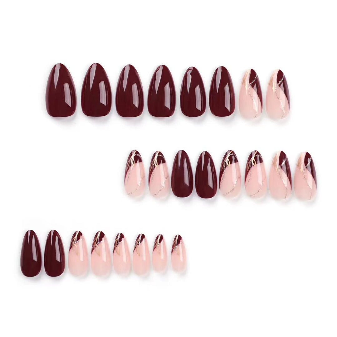 Elegant Matte and Glossy Almond-Shaped Press-On Nail Extensions Bowlift