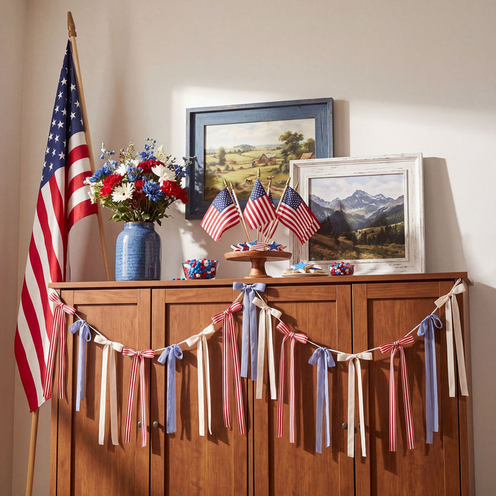 Unisex decorative bow garland with long ribbons and self-adhesive hangers Bowlift
