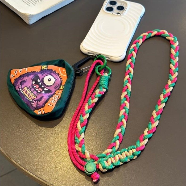 Braided crossbody phone lanyard with detachable mini pouch and adjustable cord Bowlift