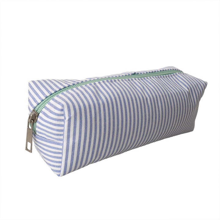 Striped Canvas Pencil Case and Stationery Organizer with Top Zipper Bowlift