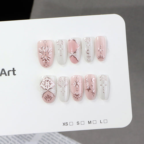 Elegant Press-On Nail Art Set with Intricate Embellishments Bowlift