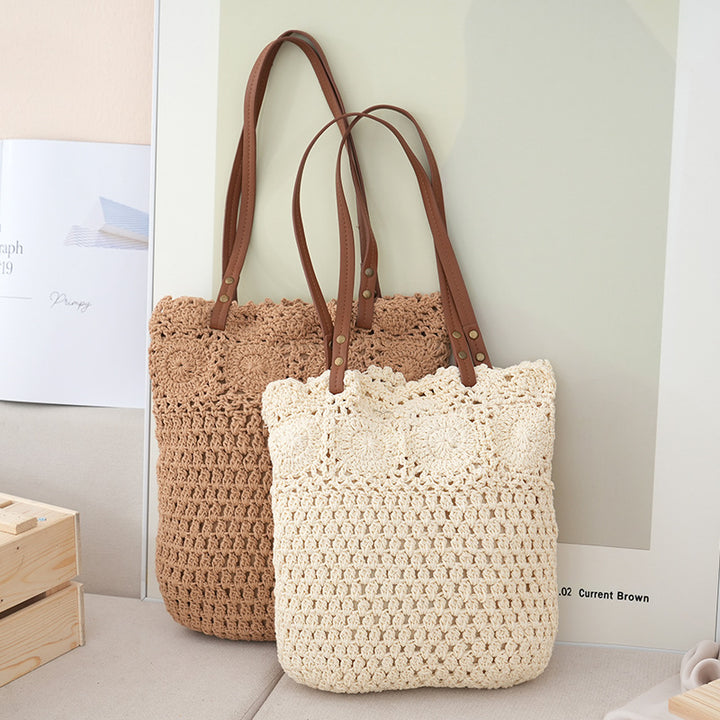 Crochet tote bag with leather handles Bowlift