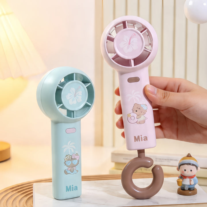 Women's portable handheld fan with customizable character design Bowlift
