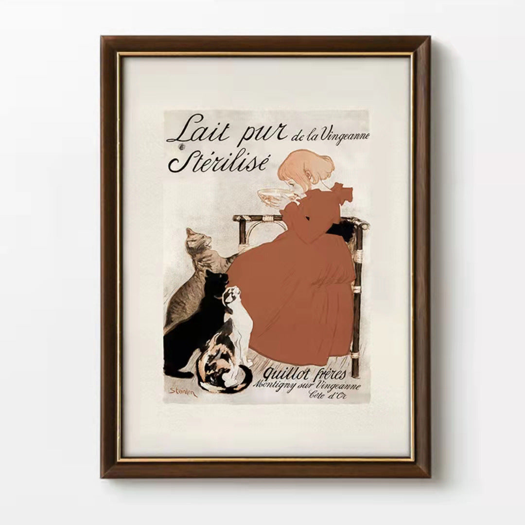 Vintage Framed Cat-themed Artwork