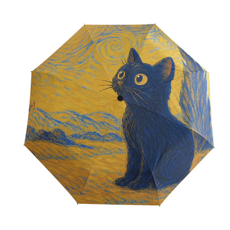Women's Automatic Folding Umbrella with Cat Design Bowlift
