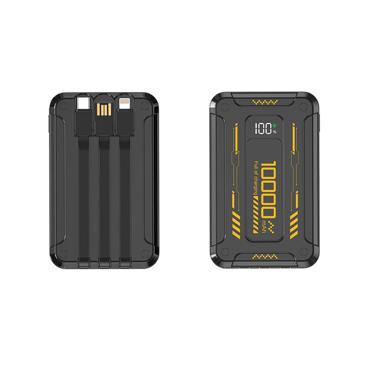 Power bank with integrated charging cables and digital charge level indicator Bowlift