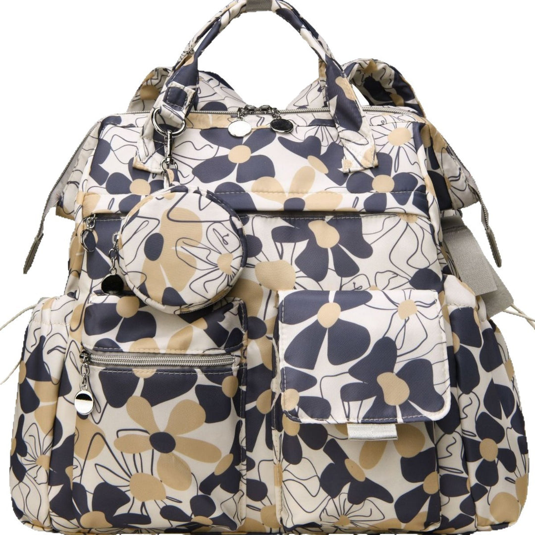 Multi-Pocket Floral Design Backpack Bowlift