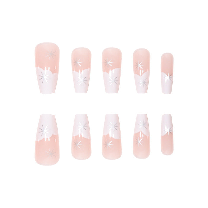 Elegant French Tip Press-On Nails with Star Accents Bowlift