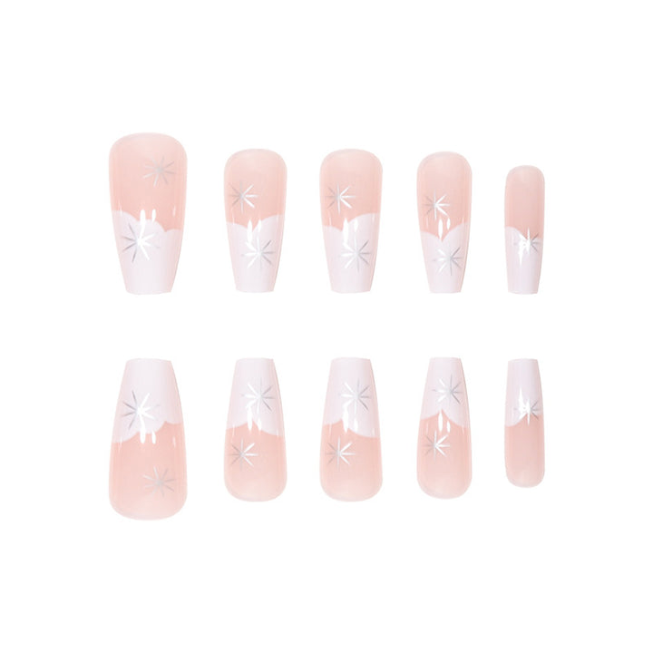 Elegant French Tip Press-On Nails with Star Accents Bowlift