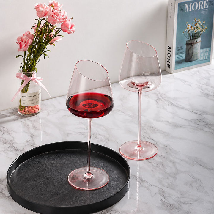 Tilted Rim Tall Stemmed Rose Wine Goblet Bowlift