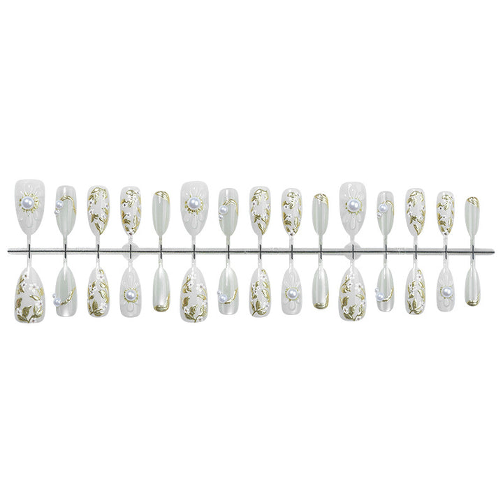 Artificial nail set with elegant flower and pearl decorations Bowlift