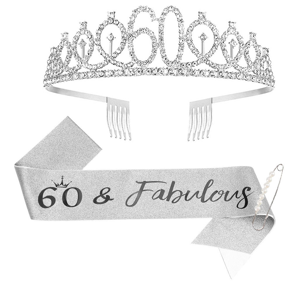 Women Crystal-Embellished Birthday Crown with Personalized Sash Bowlift